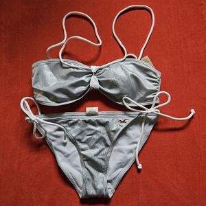 ❌SOLD❌ Hollister Silver Bandeau Swim Set S/XS - NWT